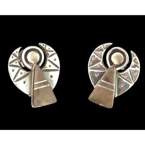 Sterling Silver Inlay Petosky Stone Modernist Angel Earrings 925 Southwestern